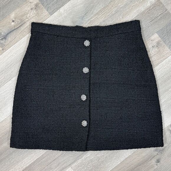 H&M Tweed A Line Skirt Rhinestone Faux Buttons Black 8 - Picture 14 of 14